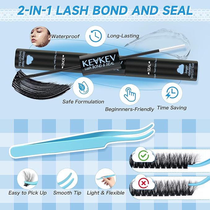 Lash Clusters Kit 80D+100D Lash Clusters with Spikes 3D Volume Eyelash Clusters Lash Extension Kit With Lash Bond And Seal Lash Tweezers （80D+100D,10-18mm)