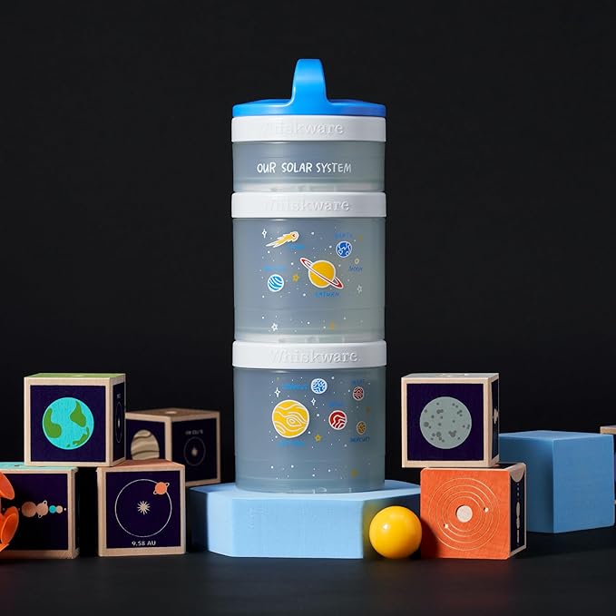 Whiskware Stackable Snack Containers for Kids and Toddlers, 3 Stackable Snack Cups for School and Travel, Our Solar System(Pack of 1)