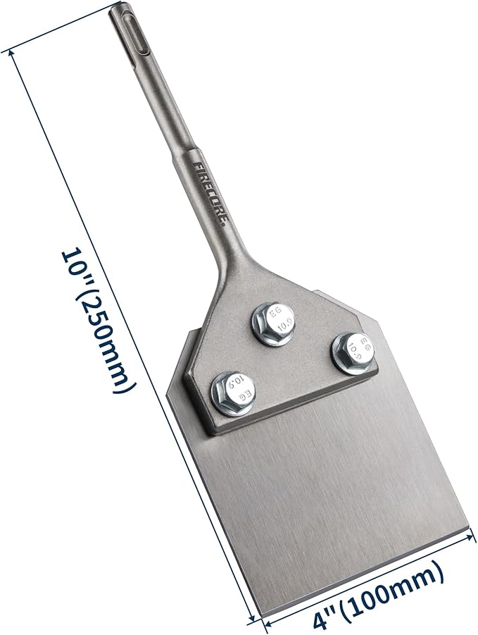 Firecore SDS Plus Floor Scraper, 4 Inch Wide Tile Thinset Scaling Chisel, 4" x 10" Thinset Scraper Adhesives Remover Wall Scraper Works with SDS Plus Rotary Hammer