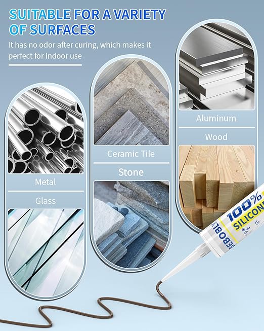 Silicone Caulk & Sealant Brown, 100% Waterproof Silicone Sealant, Shrink & Crack Proof, Silicone Caulking for Kitchen, Bathroom, RV, Interior & Exterior Use, 10.2 FL. OZ/300ML, 1 Pack