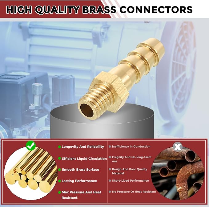 Pack of 1 Brass Hose Barb Fittings Adapter Connector 6mm Hose Barb to M6x1 Male Fittings for Home Machines, Massage Bathtubs, and Irrigation Systems