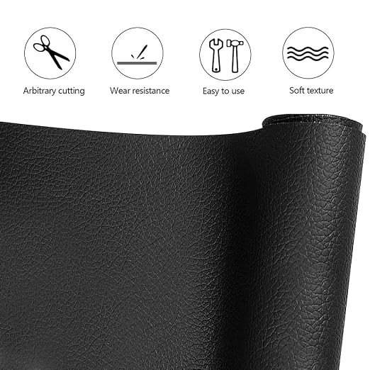 PXBBZDQ Leather Repair Patch Self Adhesive 15.7"×59" Leather Stickers for Car Seats Black Faux Leather Fabric for Upholstery Vinyl Seat Tape for Furniture, Couch Patch Kit for Cars Interior