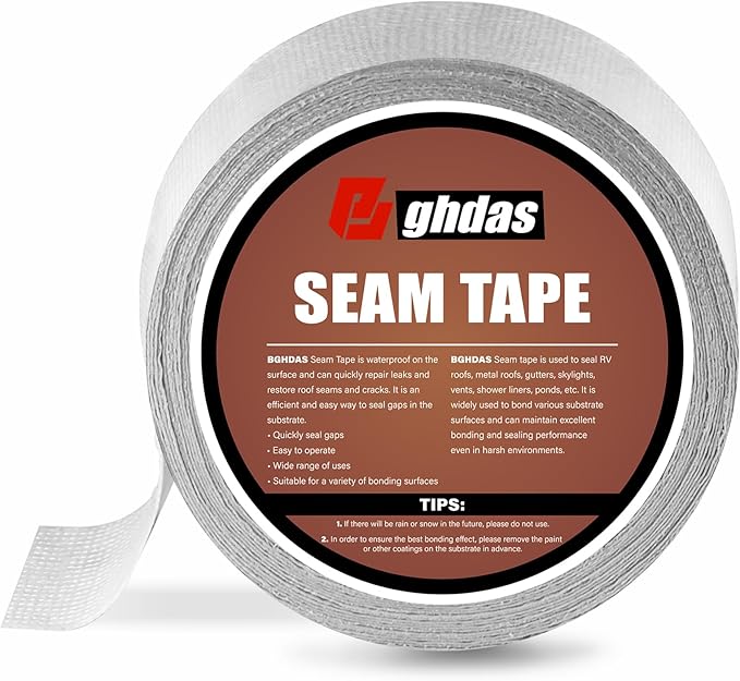 Bghdas Peel and Stick Seam Tape, Repair Leaks and Restores Roof Seams and Tears, Used for Bonding Metal, Wood, EPDM, Fiberglass, and Tiles, Efficient to Use, 2 Inch x 50 Feet Roll（1 Piece）