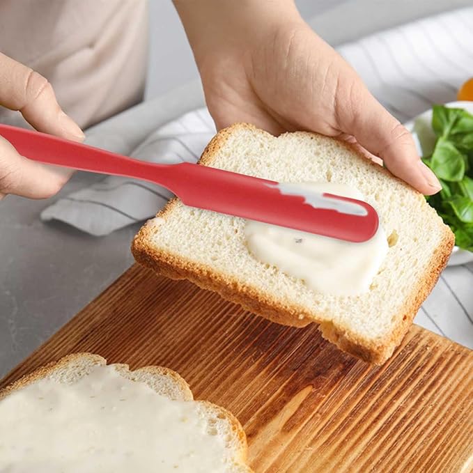 4-Piece Silicone Jar Spatula Set - Long Handle Nonstick Tool for Peanut Butter, Jam, Cake Decorating | Batter Mixing Blade, Flexible Baking & Cooking Utensil (4 Colors)