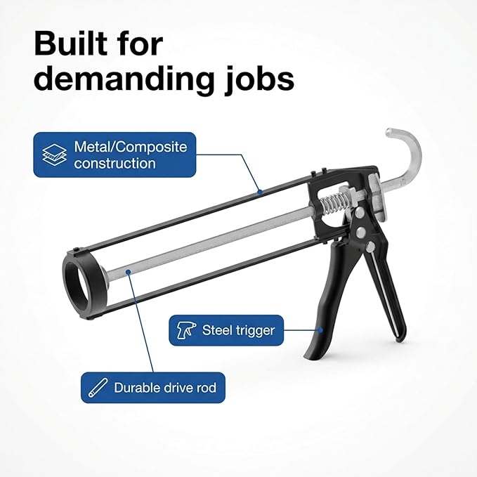 107 Series Manual Caulking Gun -10 oz Cartridge Dispenser, 7:1 Thrust Ratio, Lightweight 1.20 lbs No Drip Hand Operated Sealant & Adhesive Applicator - Professional Contractors DIY Projects