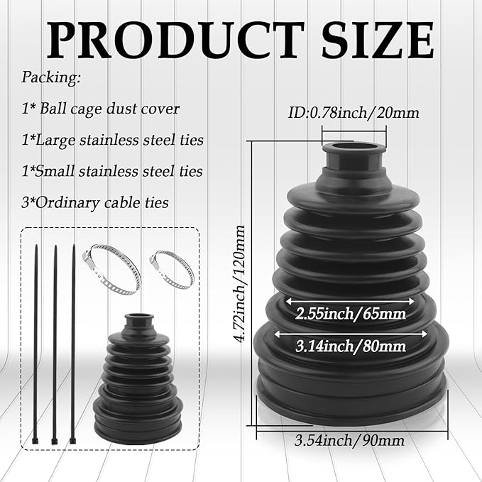 1PC CV Boot with 2 Stainless Steel Clamps & 3 Cable Ties,Waterproof & Dustproof CV Axle Boot Repair Kit for Protect Axle,Universal CV Joint Boot Fits for Most Cars (1PCS)
