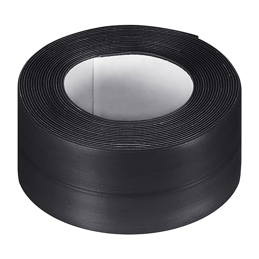 uxcell Waterproof Seal Caulk Strip Tape Self Adhesive 1.5" W x 10.5'L PVC Sealing Tape for Kitchen Bathroom Black