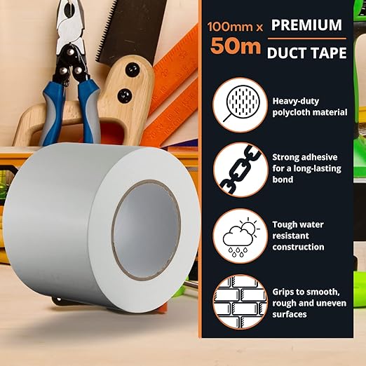 GTSE Wide Duct Tape, White, 4 Inches x 55 Yards (164 ft), Heavy Duty, Waterproof Repair Tape for Indoor or Outdoor Use, 1 Roll