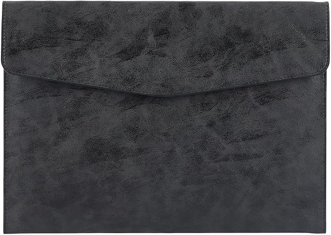 A4 PU Leather File Holder Document Folder Black Thin Waterproof Portfolio Filing Envelope Oragnizer Pocket Storage Case with Snap Closure for Receipt Contract Stationery Tablet