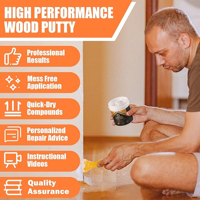 Deuvuo White Wood Filler, 32 Oz Paintable white Wood Putty, Stainable Wood Filler - Exterior Wood Repair Filler Kit Offers a Quick and Lasting Fix for Furniture, Cabinets, Floors,Door, Deck