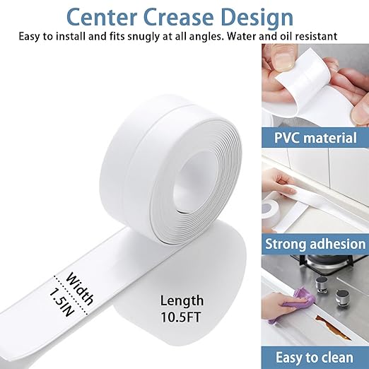 Caulk Tape Self Adhesive, 1 Rolls Waterproof Caulk Strip, Toilet Sealer Around Toilet Base, Traditional Caulking Replacement, Caulking Tape for Bathroom, Bathtub, Floor Wall Edge Protector (1)