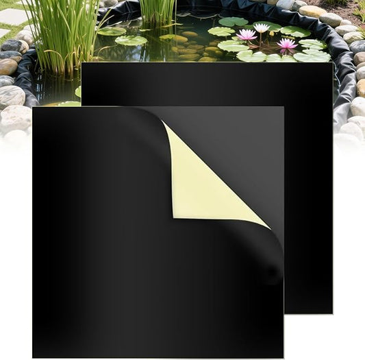 Adroiteet 2 Pcs Pond Liner Repair Kit, 10" x 10" Adhesive Rubber Patch Kit for EPDM HDPE Outdoor Ponds Liners Waterproof Leak Seal for Garden Fish Pond Pools