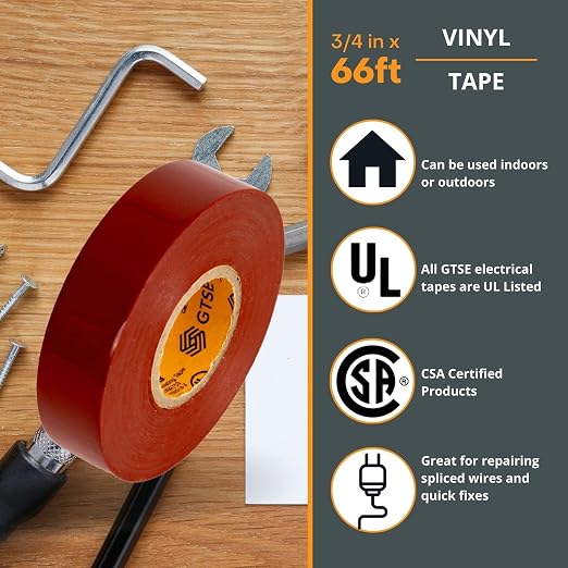 GTSE Brown Electrical Tape, 3-Pack – Waterproof, Industrial Grade Vinyl, 3/4 in x 66ft– Strong Self-Adhesive PVC Electric Tape for Wire Insulation, 7 Mil, 600V – UL/CSA Listed
