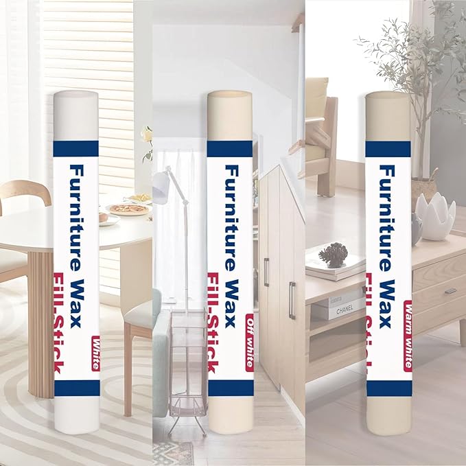 Kenbry Wood Filler Sticks 3 Colors White Wax Fill Stick, Wood Repair Kit for Scratches, Crack, Scuffs, Gouges on Wooden Funiture, Floors, Cabinets, Tables, and Doors-Rub Briskly Repair