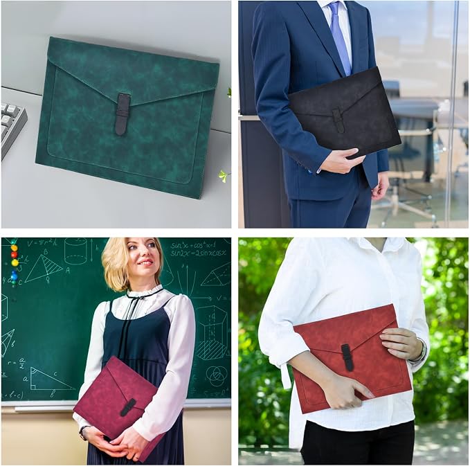 Black PU Leather File Folder, Snap Closure File Organizer, Important Document Folder with Pockets, Document Organizer, Laptop Sleeve Notebook Case, A4 Envelopes Filing Folder