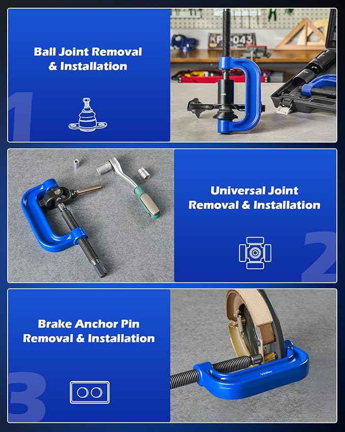 Orion Motor Tech Ball Joint Press Kit, 21pc Master Ball Joint Removal Tool, Upper and Lower Ball Joint Remover with C Frame, Heavy Duty Brake Anchor Pin U Joint Ball Joint Press Tool for 2WD 4WD Cars