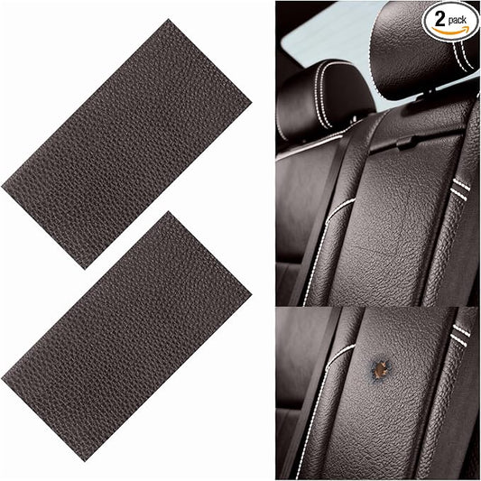 2PCS 8×4 Inch PU Leather Patch for Car Seat Repair,Self-Adhesive Leather Repair Patch Tape Vinyl Repairs Kit,Portable Car Leathers Repairs Kit (Dark Brown)