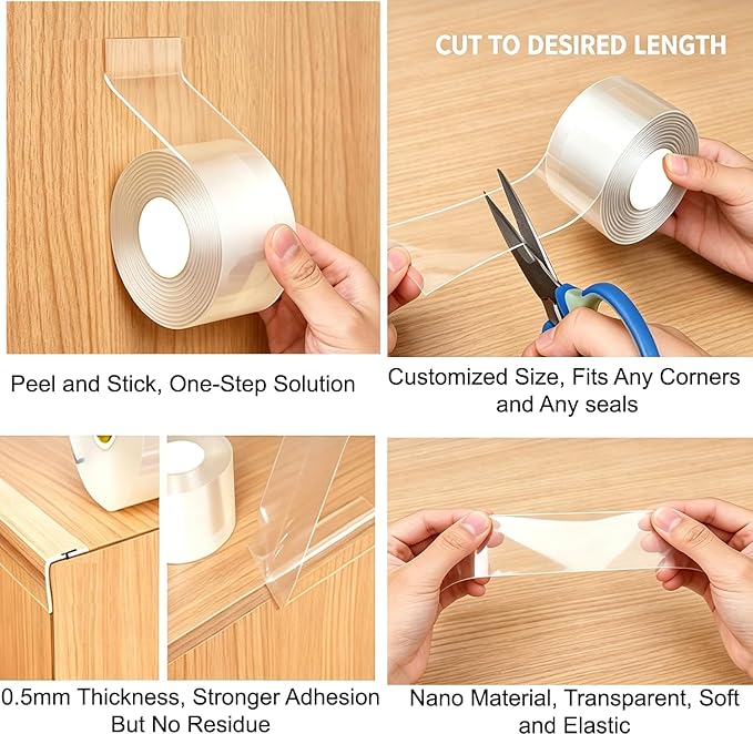 Window Sealing Tape 2 Inch x 33 FT Transparent Window Draft Insulation Residue-Free Clear Weather Stripping Caulk Tape Windproof Weatherproof Window Seal AC Units for Window Glass, Doors Gaps
