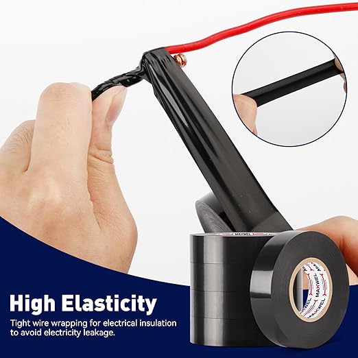 5 Rolls PVC Black Electrical Tape – Vinyl Professional Electric Tape, Waterproof, Flame Retardant, 3/4 in x 66 ft per Roll, Multipurpose Wire & Cable Insulation for Home, Auto & Industrial Use
