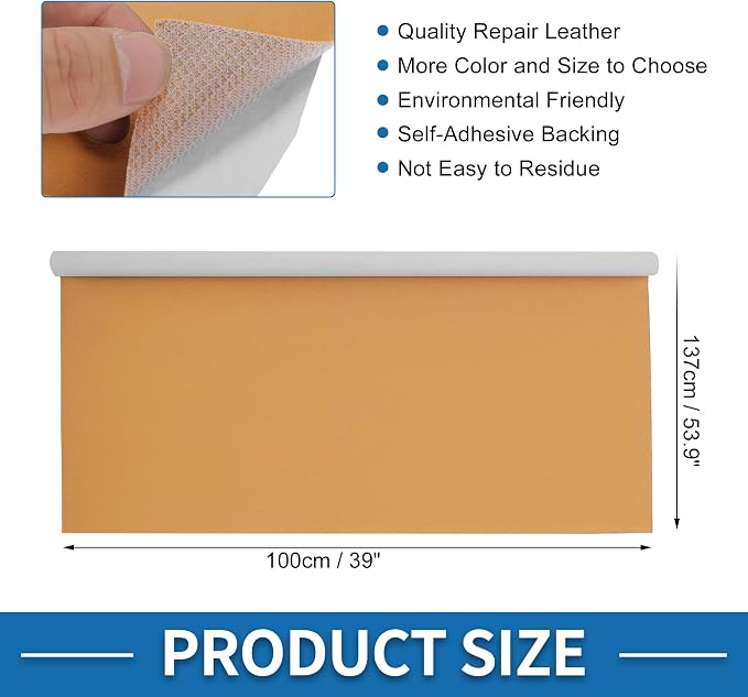 Self Adhesive Leather Repair Patch Strong Stickiness 39"x53.9" Leather Repair Tape PVC Faux Leather Khaki 1 Pcs