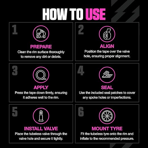 Muc-Off Tubeless Rim Tape, 25mm - Adhesive Bike Tire Liner, Tubeless Tape for MTB/Road/Gravel Bikes - Tubeless Kit Including 10m Roll of Bike Tape