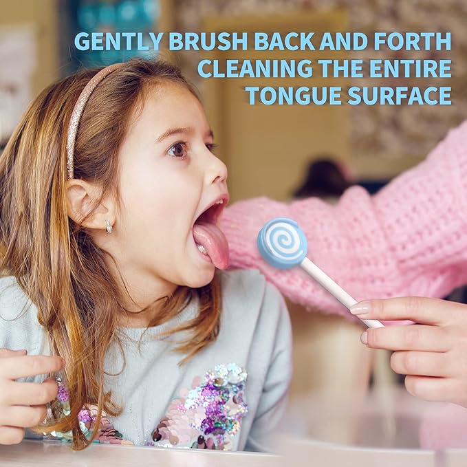 Y-Kelin Kids Tongue Scraper or Cleaner Set-Tongue Cleaner Tongue Brush with Smiley Cover, Multi-color Lollipop Shape Soft Silicone Tongue Brush for Kids, Reduce Bad Breath (4 PACK)