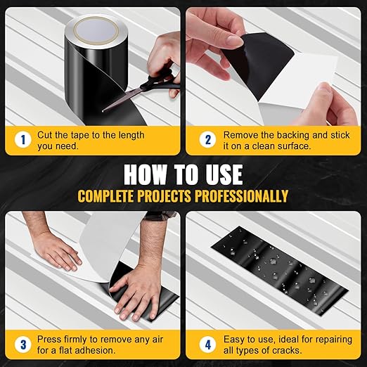 VIVIDA Waterproof Patch and Seal Tape, 4" × 10' Waterproof Tape for Outdoor Use, Underwater Leaks Repair for Pool, Plumbing, Black, 1 Roll