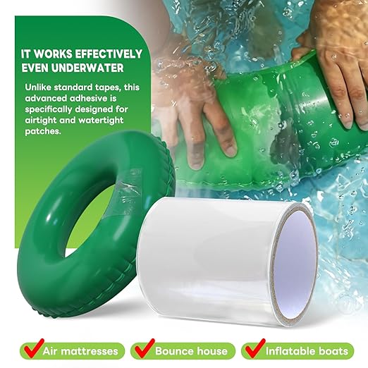 Birllaid Waterproof Clear Repair Tape Outdoor Heat Resistant Vinyl Patch Heavy Duty for Awning, Inflatable Pool, Air Mattress, Tarp,Tent, Duct, Rain Gear, 4 Inch x 10 Ft