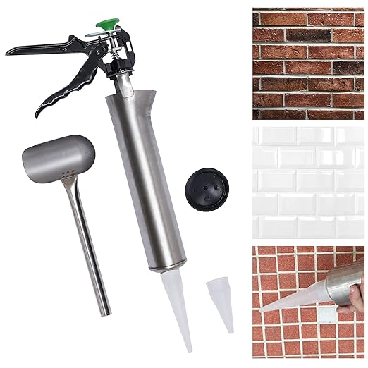 Grouting Dispenser, Caulking Tool Filler Applicator Sealing Device with Long 0.2'' Outlet Nozzles & Quick-Release Trigger for Floor Tile Joint Filling Wall Crack Repair Cement Seams