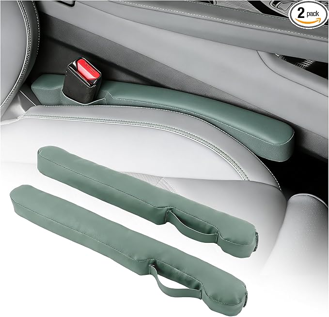 2026 New Car Seat Gap Filler 2 Pack,Leather Seat Gap Filler Strip with Fix Strap to Avoid Items from Falling,Universal Car Seats Gaps Plug Cars Interior Accessories (Grayish Green)