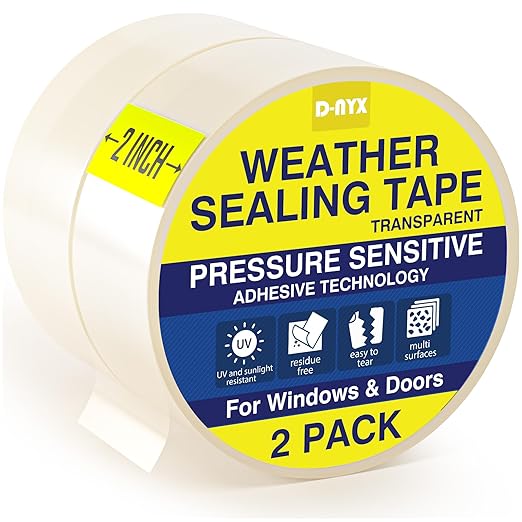 D-NYX Window Sealing Tape 1 Pack Transparent Sealing Heavy-Duty Residue-Free RV Insulation for Doors and Windows, Clear Weather Stripping Draft Isolation Tape (2 Pack 2 inch)