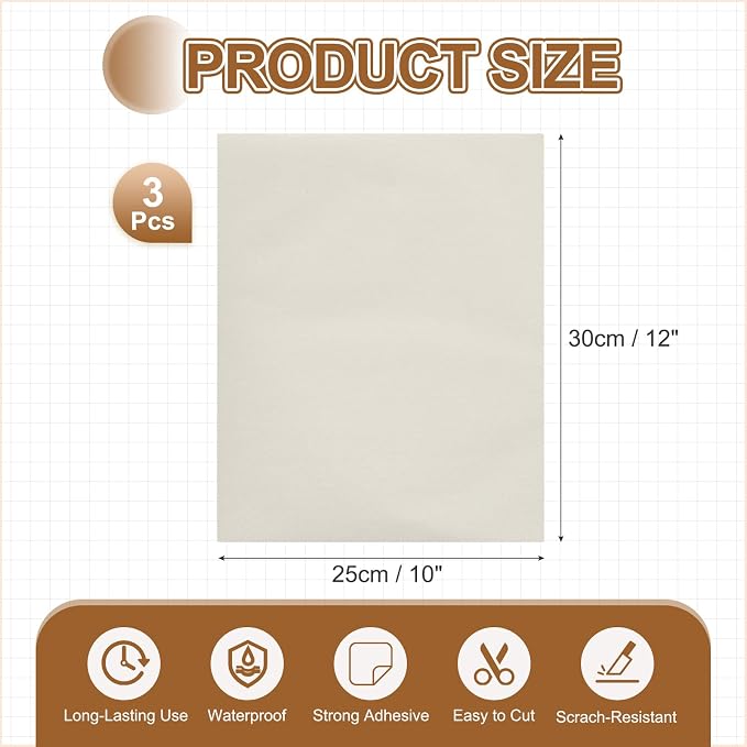 MECCANIXITY 3 Pcs Leather Repair Patch 10"x12" Self-Adhesive Leather Vinyl Repair Tape Kit for Furniture Couches Sofa Chair Car Boat Seats Jackets, Beige