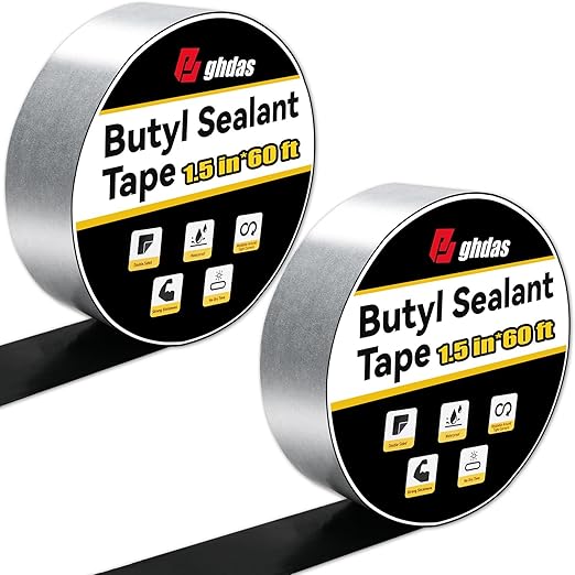 Bghdas - 2 Pack Butyl Sealant Tape 1 1/2" X 60' - Double Sided - Black Vapor Barrier Butyl Tape for Wall of Crawl Space, Rv Windows, Deck Boat, Crawlspace (Waterproof, Weatherproof)