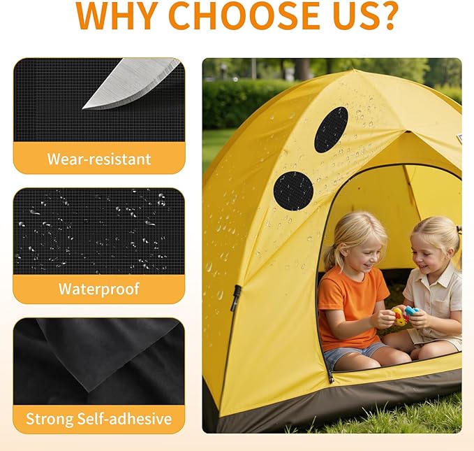 Waterproof Self-Adhesive Fabric Repair Tape - Tent Repair Kit,4pcs Nylon Fabric Patches for Jacket, Clothes, Puffer Down Jacket,Sleeping Bag, Outdoor Gear Tenacious Repairs Tape, Black
