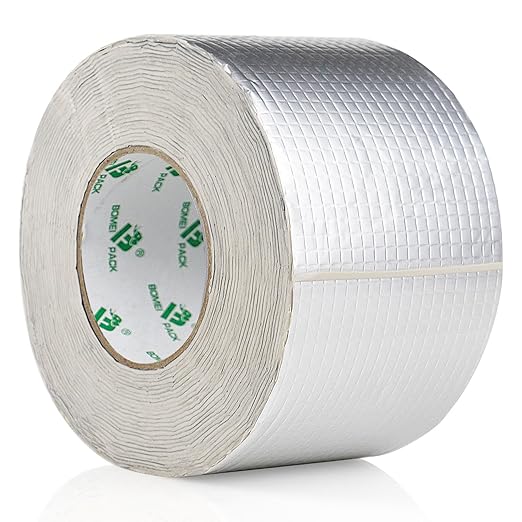 BOMEI PACK Leak Repair Butyl Tape 1.5mm x 4”W x 33’L, Aluminum Foil Waterproof Sealing Tape for Roof Flashing, Patching and Gutter, Boat, Duct, RV, Awning