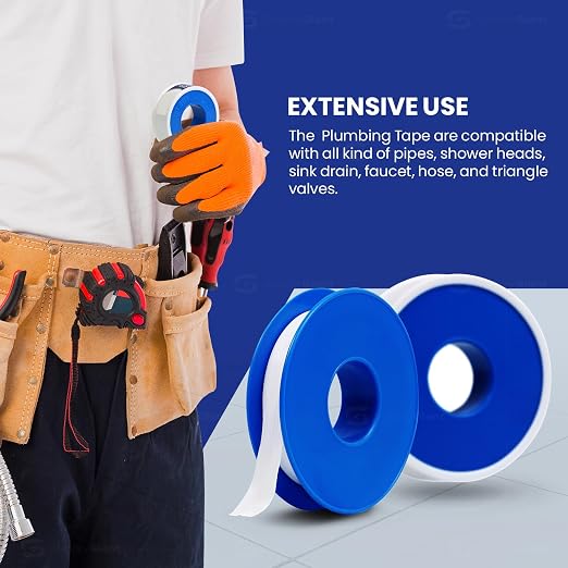Supply Giant Plumbers PTFE Tape 1/2" W x 1080" L 10 Rolls Pipe Thread Tape, High Density Thread Sealant Tape Water Seal Plumbing Tape for Shower Head, Pipes, Gas Lines, Leak Prevention