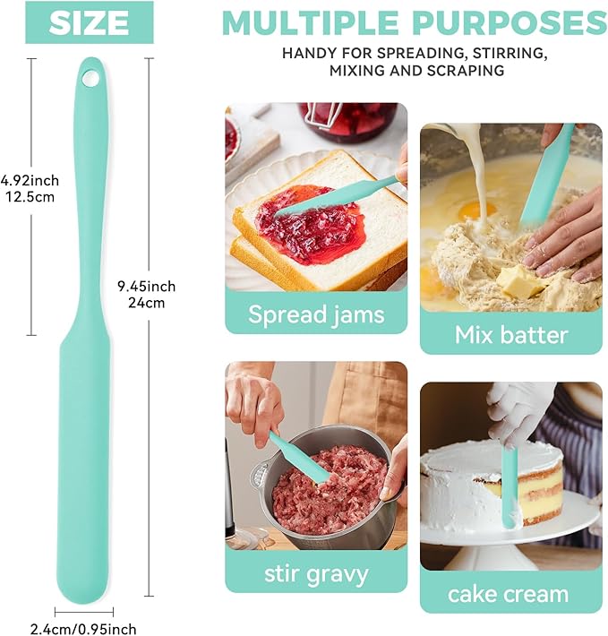 4 Pcs Silicone Jar Spatula Set, Sourdough Spurtle, Jar Scraper, Long Handle Thin Spatulas, Perfect for Jars, Bottles, Containers, Mixing, Scraping, Spreading Jam, Cake Icing and Sourdough Tools. (4)
