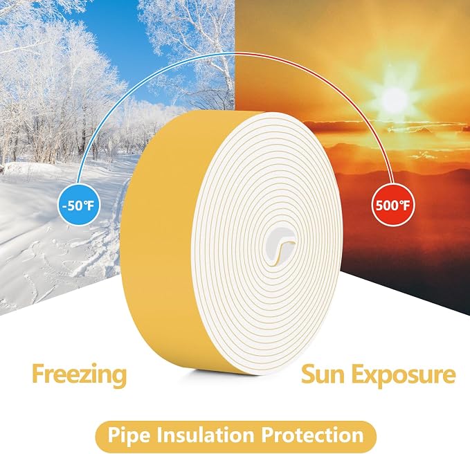 DEMEDO Pipe Insulation Tape, Pipe Wrap Insulation Foam Tape Self Adhesive, Outdoor Water Pipe Insulation Roll for HVAC, AC Line Insulation, 6 inch x 16.5 FT Heat Tape for Water Pipe, White