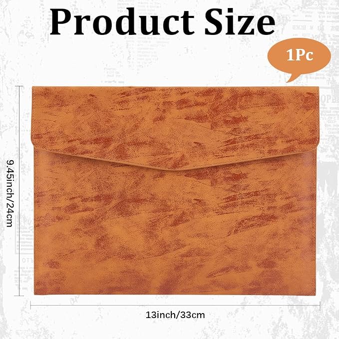 Waterproof A4 PU Leather Envelope File Holder Brown Thin Document Folder Portfolio Filing Oragnizer Pocket Storage Case with Snap Closure for Receipt Contract Stationery Tablet