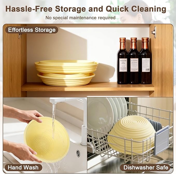 JOCXSPI Silicone Sourdough Starter Kit, Upgraded & Thickened 9" Round & 10" Oval Banneton Bread Proofing Basket, Foldable, Non-Stick Sourdough Basket with Bread Sling & Baking Supplies Tools