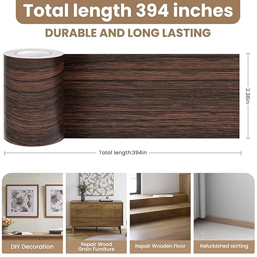 Wood Grain Repair Tape, 2.4inch X 32ft Self Adhesive Wood Colored Tape for Tables, Chairs, Baseboards, Doors, Windows, Floors, Handicraft DIY.