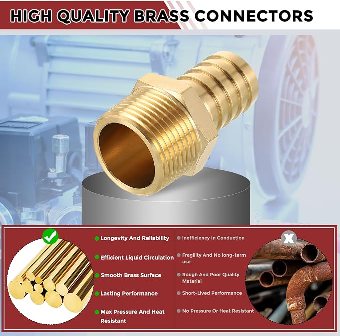 Pack of 8 Brass Hose Barb Fittings 3/4" Hose Barb to 3/4" NPT Male Fittings