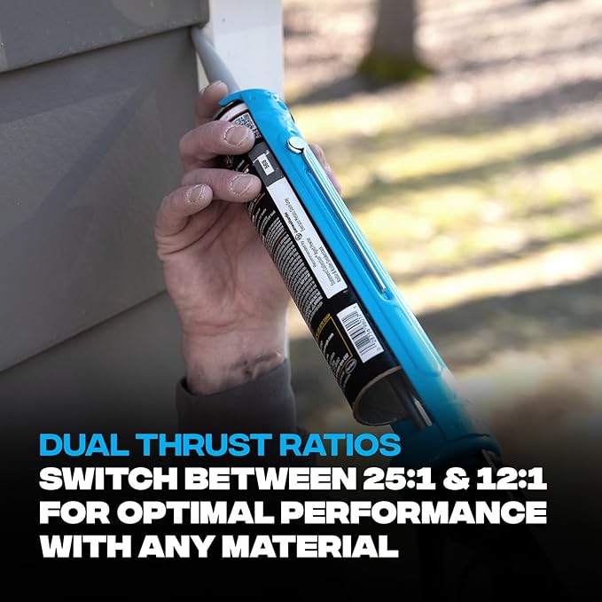 OX 10 oz Caulk Gun No Drip On-Off Switch - Dual Thrust 25:1 or 12:1 Switch - Adhesive Gun with Spout Cutter and Seal Punch OX-T046504