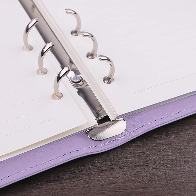 Antner A6 PU Leather Notebook Binder - Refillable 6 Ring for A6 Filler Paper, Loose Leaf Personal Planner Cover With Magnetic Buckle Closure, Purple
