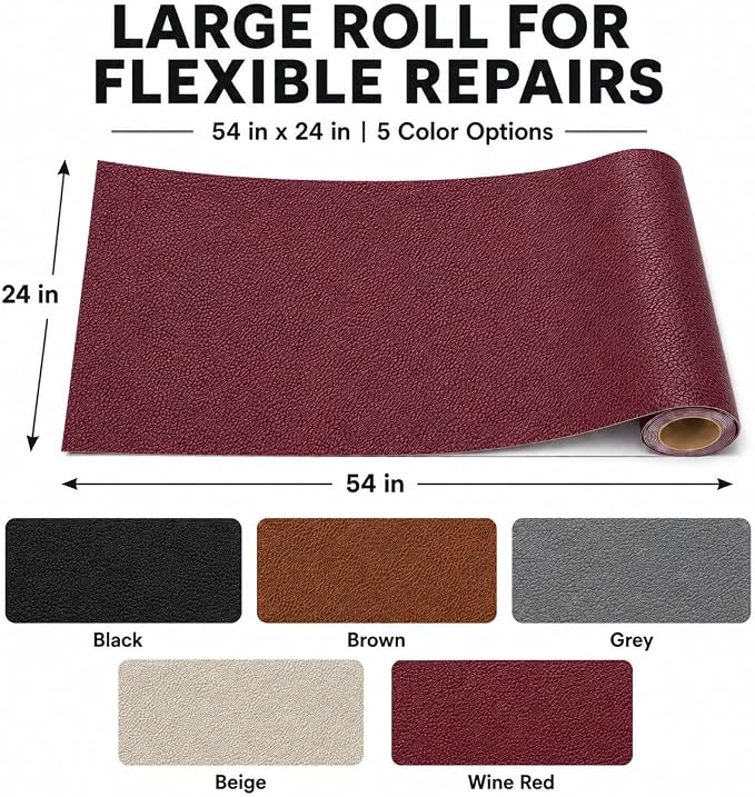 Self Adhesive Leather Repair Patch 24x54 Inch, Large Vinyl Repair Kit | Leather Tape for Furniture, Couch, Sofa, Car Seats. Waterproof, Strong Adhesion, Easy Cut Pleather Patch Waterproof Scratch