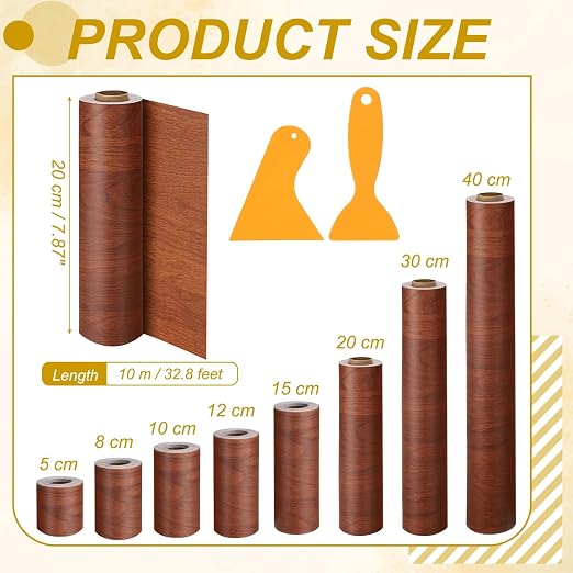 PATIKIL Wood Grain Repair Tape, 8" x 33' Self Adhesive Realistic Wood Tape with Scraper Durable Repair Patch for Furniture Floor Window Door Table DIY Home Decor, Brown Wood Grain