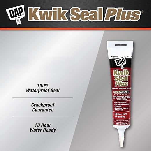 DAP Kwik Seal Plus Kitchen & Bath Adhesive Sealant, Biscuit, 5.5 Oz (7079818539)
