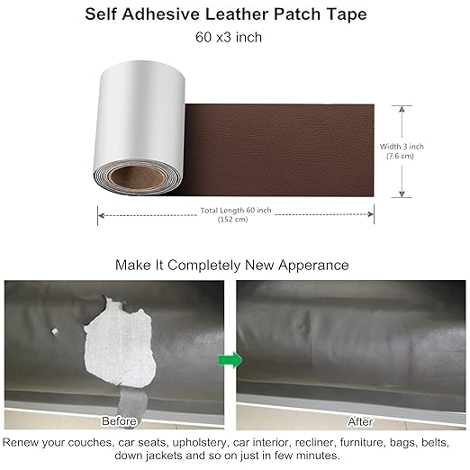 ILOFRI Self Adhesive Leather Repair Patch Tape 3x60 inch, Vinyl and Leather Repair Kit for Couches, Furniture, Car Seat, Boat Seat, Sofa, Vinyl Upholstery, Chair, Interior - Dark Brown #1