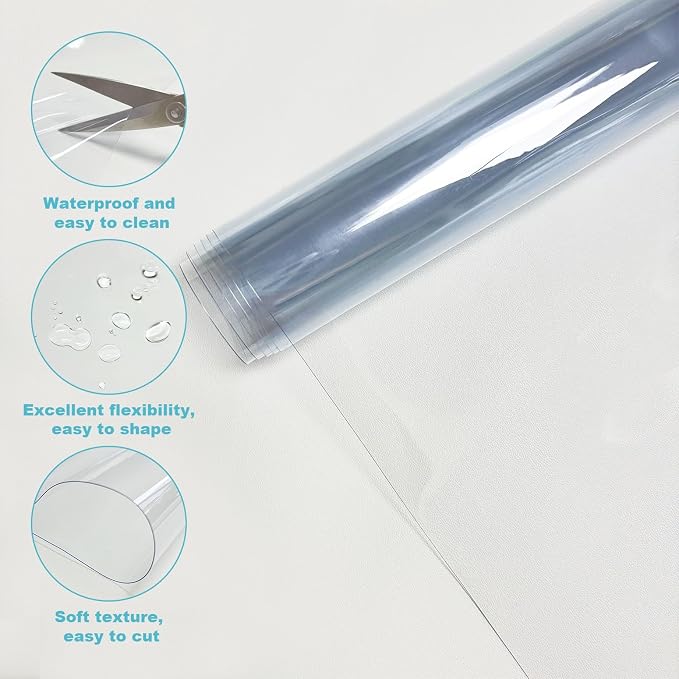 Clear Vinyl for Sewing, Clear PVC Vinyl Roll 11.8" x 48", 0.3mm Waterproof Transparent Fabric for Bags, Hair Bows, Cosmetic Pouches, DIY Crafts