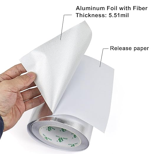 BOMEI PACK Adhesive Aluminum Foil Heat Shield Tape 1 Pack 6inch x 66ft,Barrier Fiberglass Thermal Insulation Reflective Material High Temp Protectionn